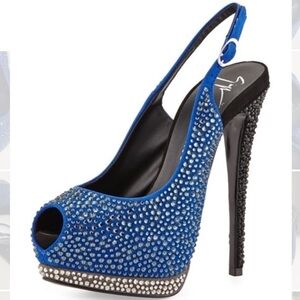 Giuseppe Zanotti Swarovski Crystal Platform Slingback high heels stilettos blue